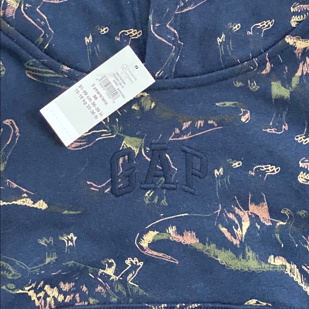 NWT Gap Kids Navy Dinosaur Hoodie Embroidered Logo Size 3 Years - Picture 2 of 4